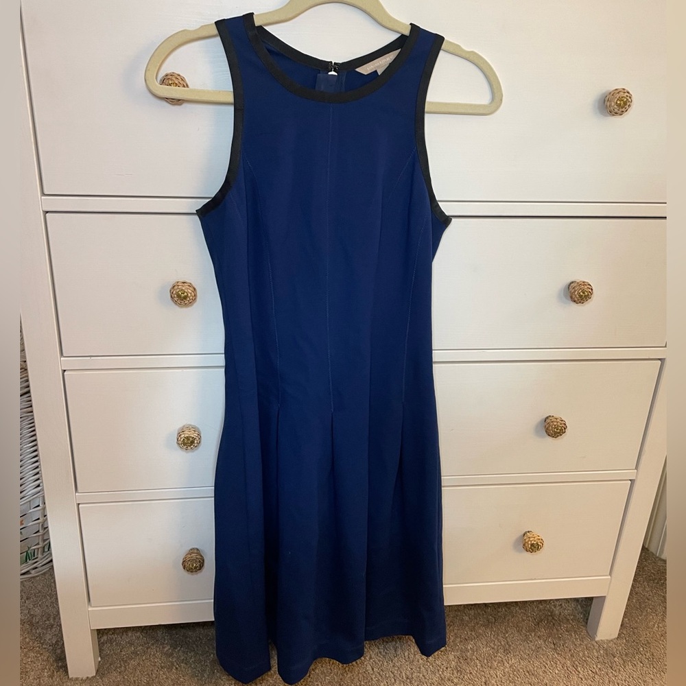 Banana Republic Blue High Neck Skater Pleated Flowy Dress